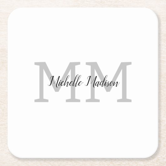 手書きモノグラムの名のイニシャル スクエアペーパーコースター (正面)