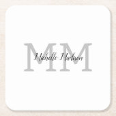 手書きモノグラムの名のイニシャル スクエアペーパーコースター (正面)