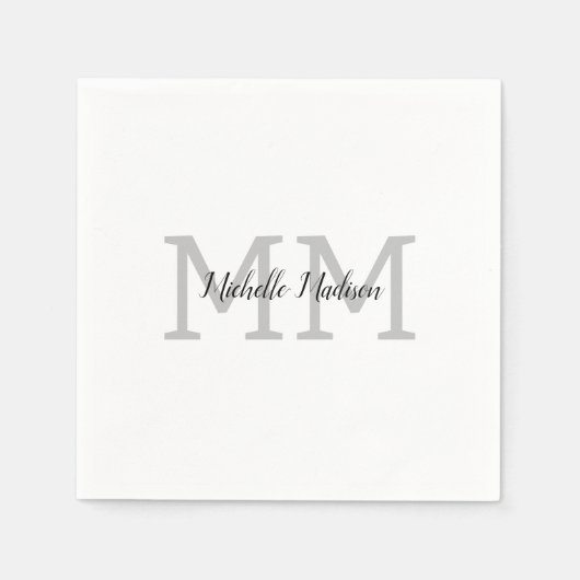 手書きモノグラムの名のイニシャル スタンダードカクテルナプキン (正面)