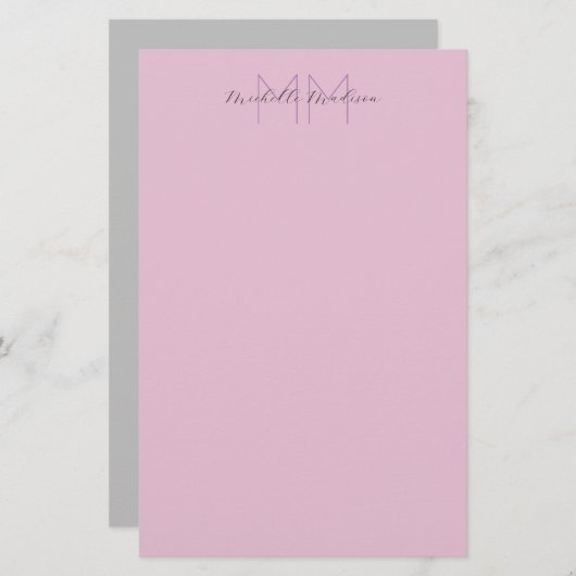 手書きモノグラムの名のイニシャル 便箋 (正面/裏面)