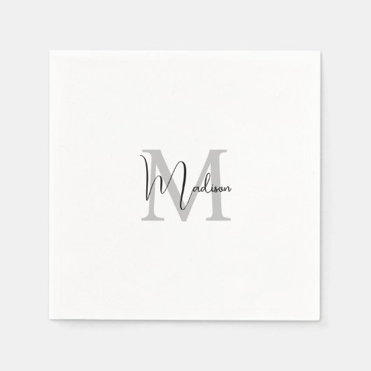 手書きモノグラムの名モダンイニシャル スタンダードカクテルナプキン (正面)