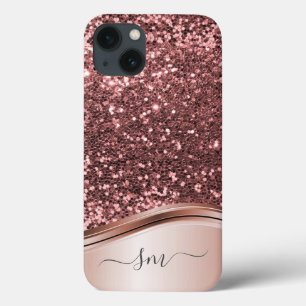 手書きモノグラムバラ金ゴールド金属グリッターケース – iPhone 13ケース