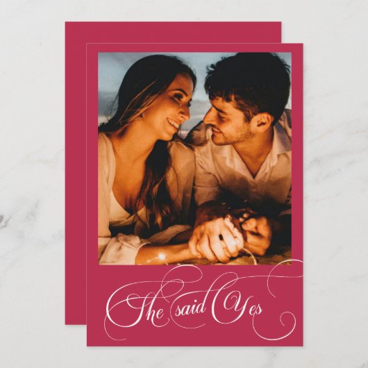 手書きモノグラムビバマゼンタフォト婚約 招待状 (正面/裏面)