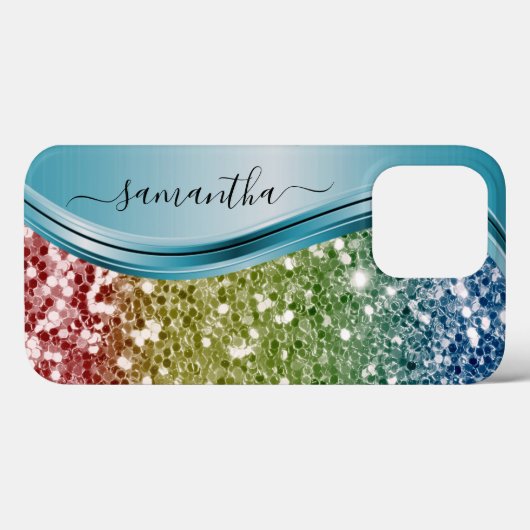 手書きモノグラムレインボーグリッター Case-Mate iPhoneケース (裏面 (横))