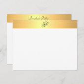 手書きモノグラム名フェイク金ゴールドモダン ノートカード (正面/裏面)
