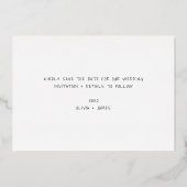 手書きユニークフォトウェディング日付の保存 箔招待状 (裏面)