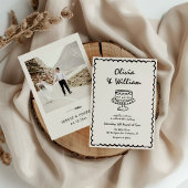 手書きユニークレトロ写結婚真 招待状