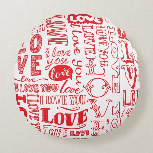 手書きラブドードルシームレスな背景 ラウンドクッション (正面)