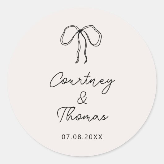 手書きリお洒落ボ結婚ンのラベル ラウンドシール (正面)