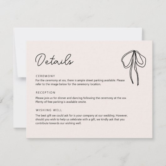 手書きリボンお洒落詳細エンクロージャカード 招待状 (正面)