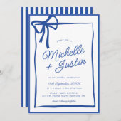 手書きリボンの弓結婚の 招待状 (正面/裏面)