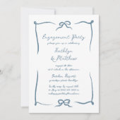 手書きリボンほこりっぽいブルー婚約パーティ 招待状 (正面)