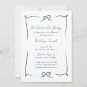 手書きリボンほこりっぽい青バチェロレッテ 招待状 (正面)