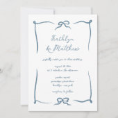 手書きリボンドードルダスティブルーモダン結婚ズ 招待状 (正面)