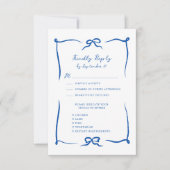 手書きリボンフランスのドードル結婚ブルー 出欠カード (正面)