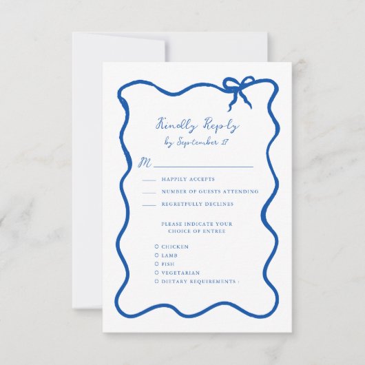 手書きリボンブお洒落ロフランスのー結婚ズ 出欠カード (正面)