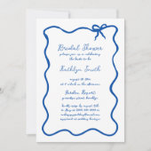 手書きリボンブルーお洒落ブライダルシャワー 招待状 (正面)