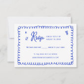 手書きリボンブルーフランスのウェディングRSVPカード 出欠カード (正面)