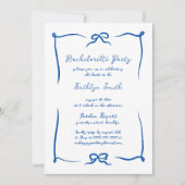 手書きリボンブルーフランスのバチェロレッテ 招待状 (正面)