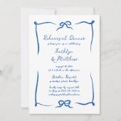 手書きリボンブルーフランスのリハーサルディナー 招待状 (正面)