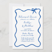 手書きリボンブルーフランスのリハーサルディナー 招待状 (正面)