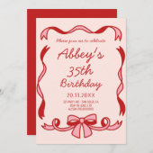 手書きリボン誕生日の招待 招待状 (正面/裏面)