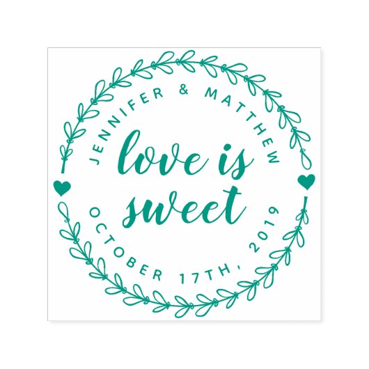 手書きリースとエレガントスクリプ結婚トの日付 セルフインキングスタンプ (デザイン)