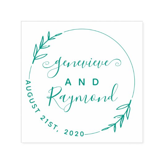 手書きリースとモダンScript結婚の日付 セルフインキングスタンプ (デザイン)