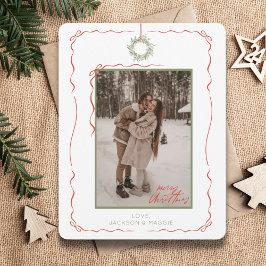 手書きリースレッドボウ写真クリスマスカード シーズンカード