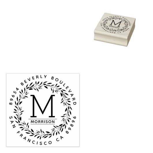 手書きリース |カスタムイニシャル差出人住所 ラバースタンプ (押印)