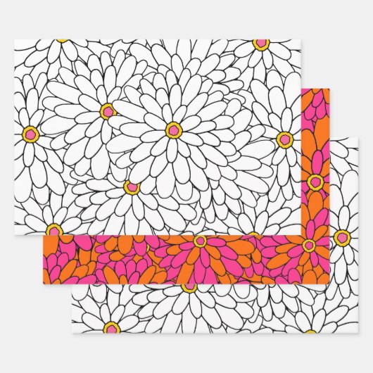 手書きレイヤー《植物》百日草抽象芸術パターン ラッピングペーパーシート (セット)