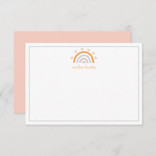 手書きレインボーパーソナライズされたノートカード サンキューカード (正面/裏面)