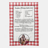 手書きレシピキープサケレッドバッファロー写真の追加 キッチンタオル (縦)