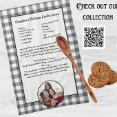 手書きレシピグレーホワイトプレイド写真 キッチンタオル