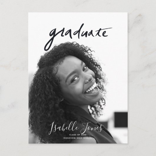 手書きレタリングミニマル写真卒業 案内ポストカード (正面)