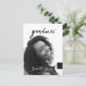 手書きレタリングミニマル写真卒業 案内ポストカード (スタンド正面)