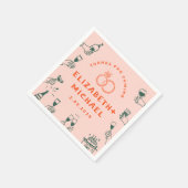 手書きレッドピンクファンキー結婚ズ スタンダードカクテルナプキン (角)