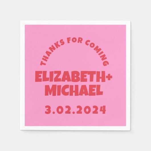 手書きレッドピンクファンキー結婚ズ スタンダードカクテルナプキン (正面)