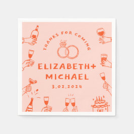 手書きレッドピンクファンキー結婚ズ スタンダードカクテルナプキン