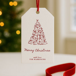 手書きレッドボウクリスマスツリー ギフトタグ