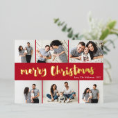 手書きレッドメリークリスマス6写真金ゴールド 箔シーズンカード (立ち正面)