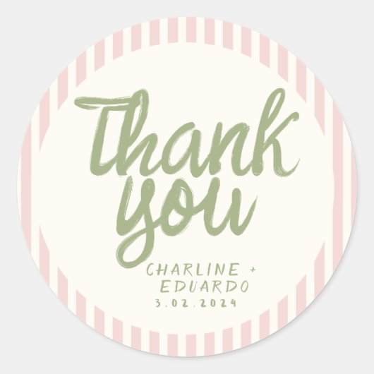 手書きレトロウェディング長方形ステッカー ラウンドシール (正面)