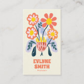 手書きレトロカラフルQRコードフローラユニーク 名刺 (正面)