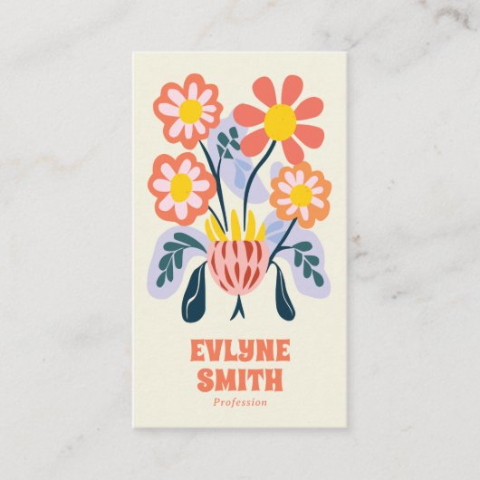 手書きレトロカラフルQRコードフローラユニーク 名刺 (正面)