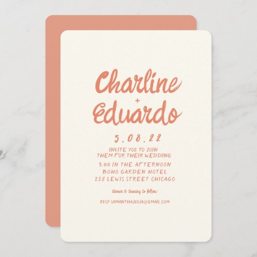 手書きレトロシンプルウェディング招待状カード 招待状 (正面/裏面)