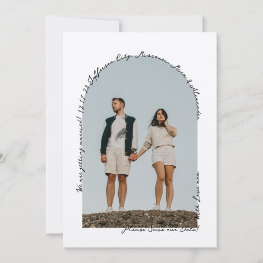 手書きレトロシンプルドードルブラックアンドホワイト セーブザデート (正面)