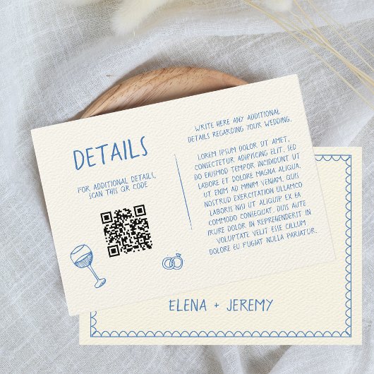 手書きレトロスケッチ結婚グリーン詳細QR エンクロージャーカード