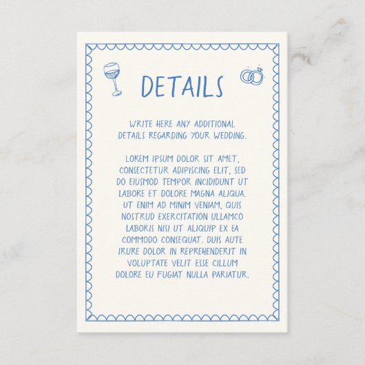 手書きレトロスケッチ青結婚の詳細 エンクロージャーカード (正面)