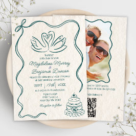 手書きレトロスワン写真結婚すべて 招待状