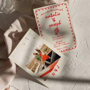 手書きレトロファンキー予測できなトレンディー結婚の 招待状